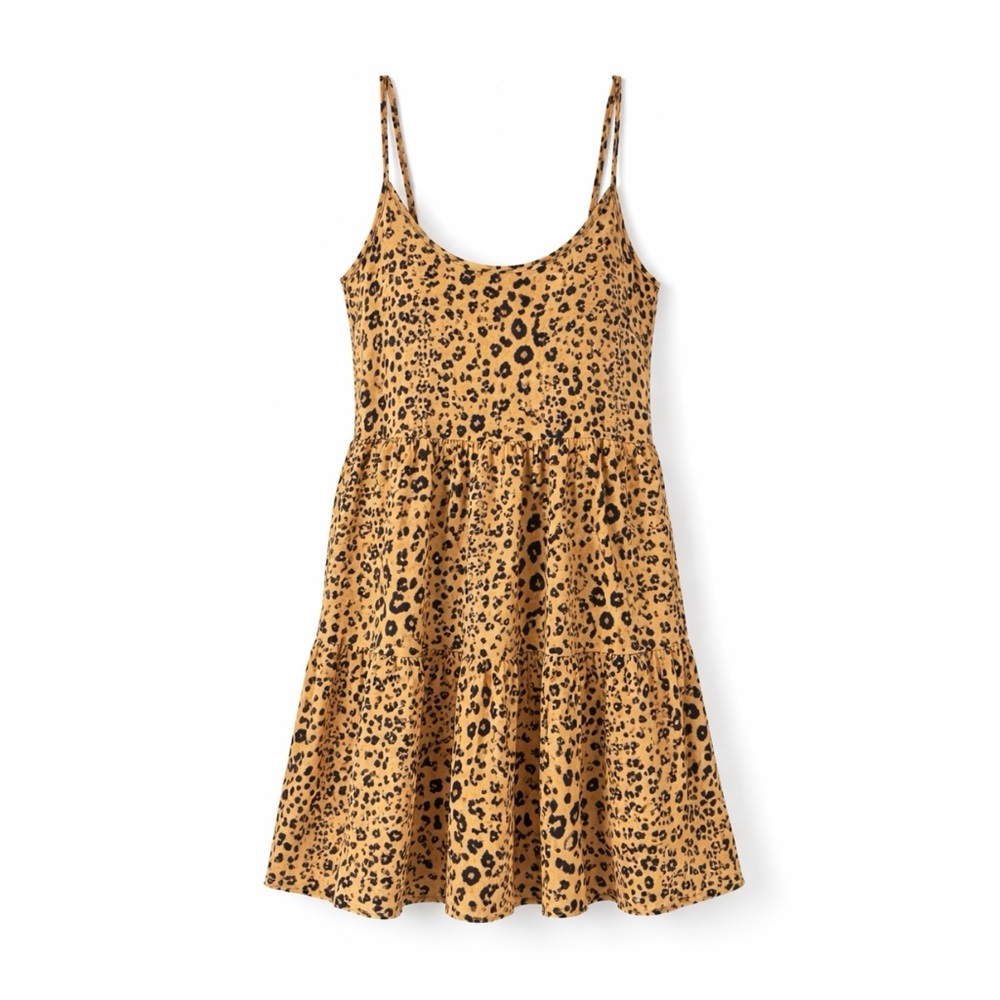 Wishlist Tan & Black Cheetah Print Tiered Deep V-Back Mini Dress Womens Size M